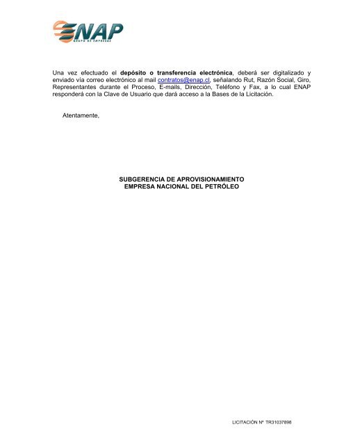 minuta ejecutiva licitación pública nº tr31037898 “servicio de ... - Enap