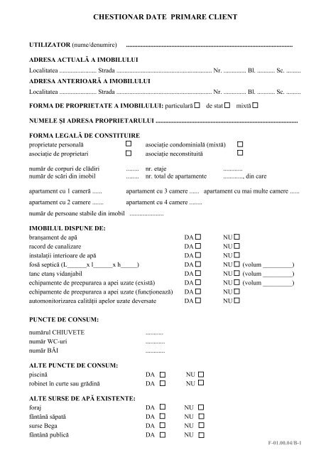 CHESTIONAR DATE PRIMARE CLIENT - Aquatim