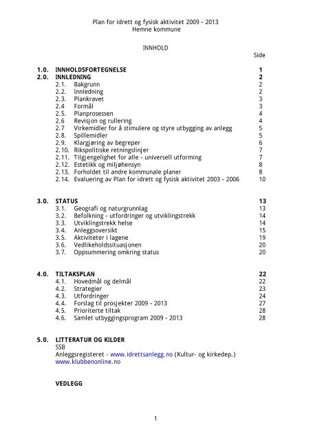 Plan for idrett og fysisk aktivitet 2009 â 2013 Hemne kommune ...