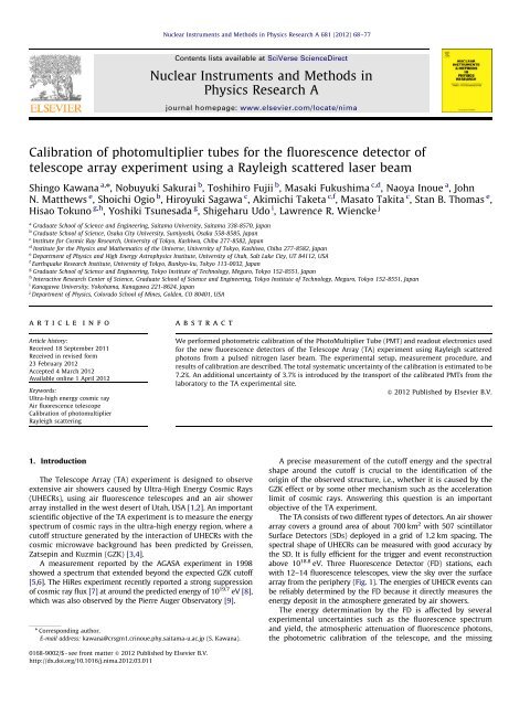 Calibration of photomultiplier tubes for the fluorescence detector of ...