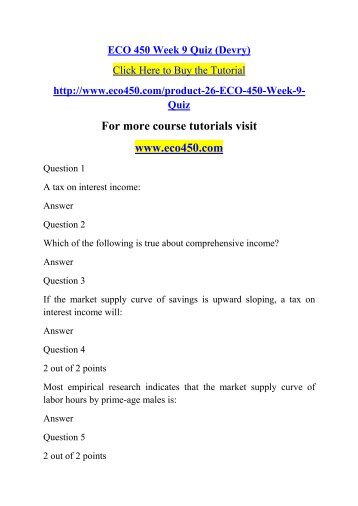 ECO 450 Week 9 Quiz (Devry)