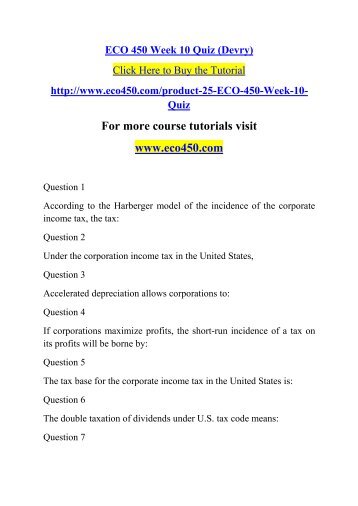 ECO 450 Week 10 Quiz (Devry)