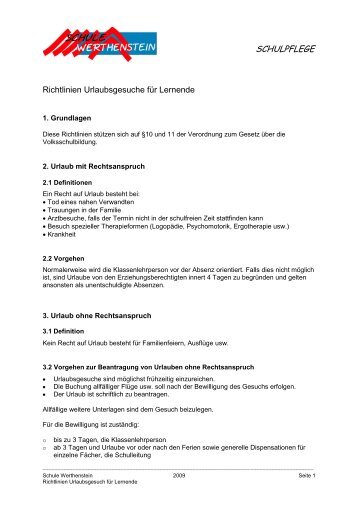 Richtlinien Urlaubsgesuche fuÃËr Lernende - Schule Werthenstein