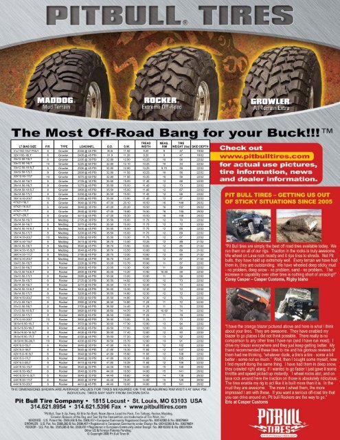 Tire Specs - Pit Bull Tires