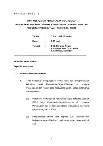 1 JPA 112/3/3 1 Klt.15 ( ) MINIT MESYUARAT PEMANTAUAN ...