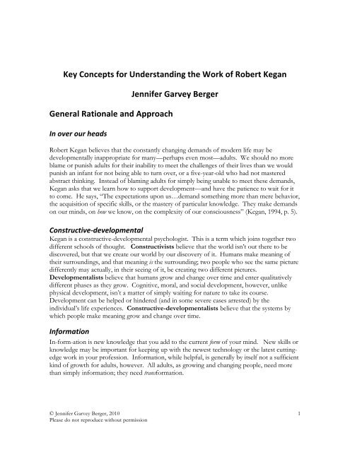 Key Concepts for Understanding the Work of Robert Kegan Jennifer ...