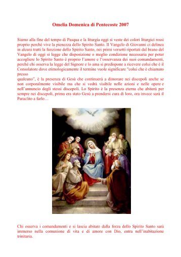 Omelia Domenica di Pentecoste 2007 - Cuore e Mani Aperte