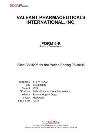 valeant pharmaceuticals international, inc. form 6-k