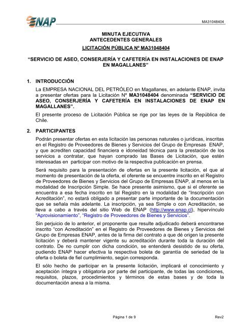 LICITACION Nº MAG 040201 - Enap