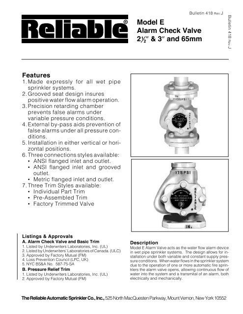 Model E Alarm Check Valve 21 2Â² & 3Â² and 65mm - Firequip