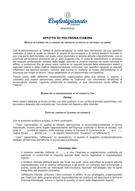AFFITTO DI POLTRONA/CABINA - Confartigianato - Lucca