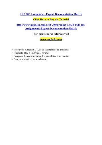 INB 205 Assignment Export Documentation Matrix.pdf