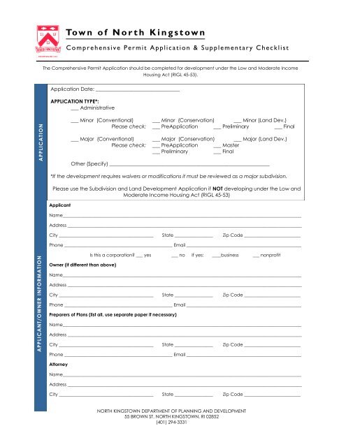 Comprehensive Permit Application and Checklist - North Kingstown ...