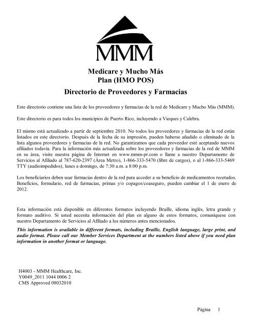 Directorio de Proveedores y Farmacias - MMM