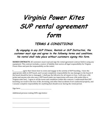 Virginia Power Kites SUP rental agreement form - CoreCommerce