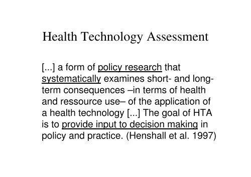 Health Technology Assessment  - Fachgebiet Management im ...
