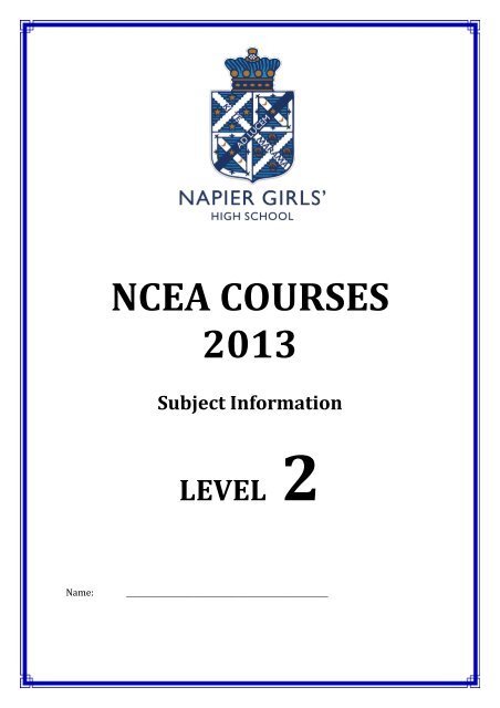 Level 2 Booklet - Napier Girls' High School
