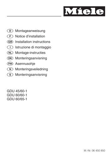 D Montageanweisung F Notice d'installation G Installation - Miele