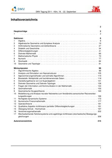 Inhaltsverzeichnis - Mathematisches Institut der Universität zu Köln