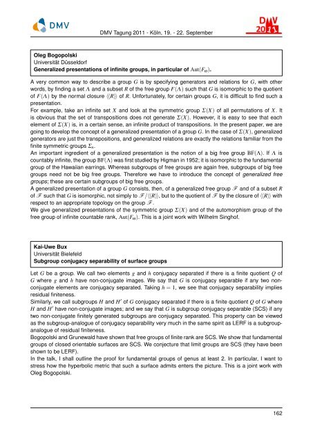 Inhaltsverzeichnis - Mathematisches Institut der Universität zu Köln