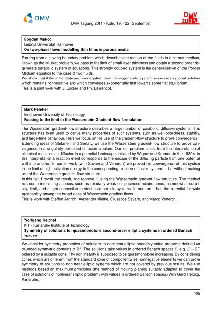 Inhaltsverzeichnis - Mathematisches Institut der Universität zu Köln