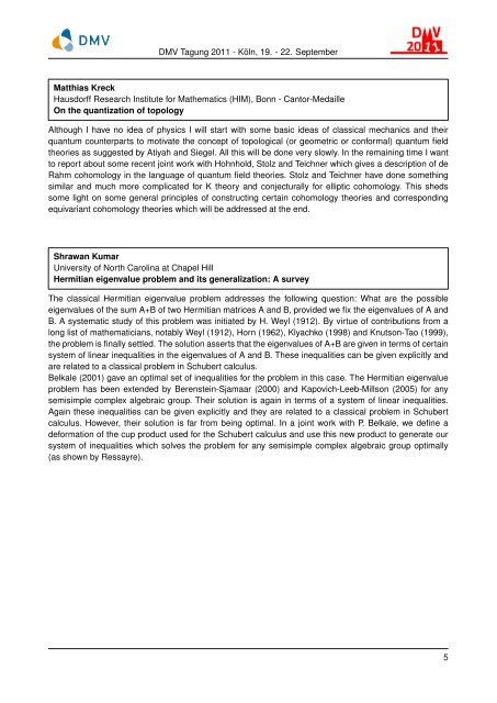 Inhaltsverzeichnis - Mathematisches Institut der Universität zu Köln