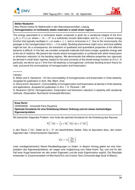 Inhaltsverzeichnis - Mathematisches Institut der Universität zu Köln