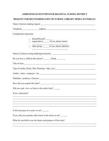 Request for Reconsideration of School Library Materials form