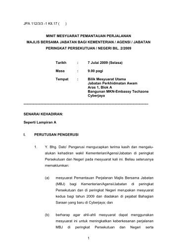 Minit Mesyuarat Bil. 2 Tahun 2009 - Jabatan Perkhidmatan Awam