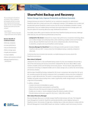 SharePoint Backup and Recovery - Quest Software