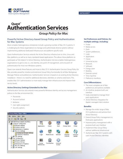 Authentication Services Group Policy for Mac - Quest Software