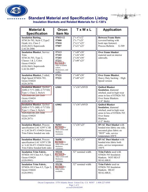 Material & Specification - orcon aerospace