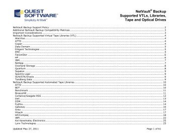 NetVault: Backup Supported Platform Matrix - Quest Software