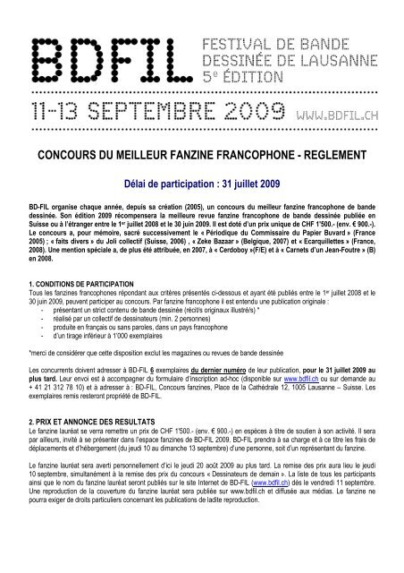 concours du meilleur fanzine francophone - reglement - BD Fil