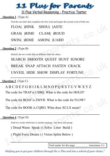 11 Plus Swot Non Verbal Reasoning Multiple Choice Paper 5