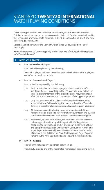 Standard Twenty20 International Playing Conditions - PCB