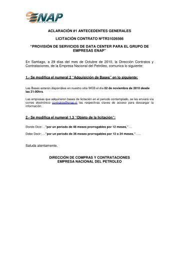 aclaración #1 antecedentes generales licitación contrato ... - Enap