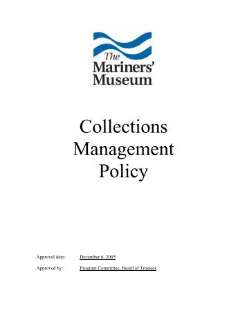 Collections Management Policy - Mariners' Museum