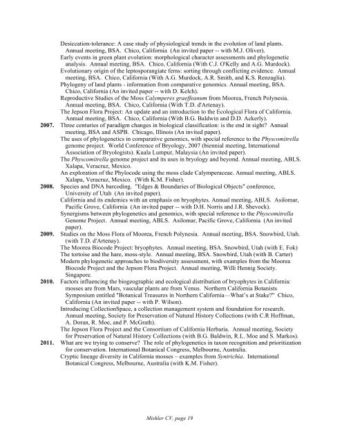 see long CV for full list - University and Jepson Herbaria - University ...