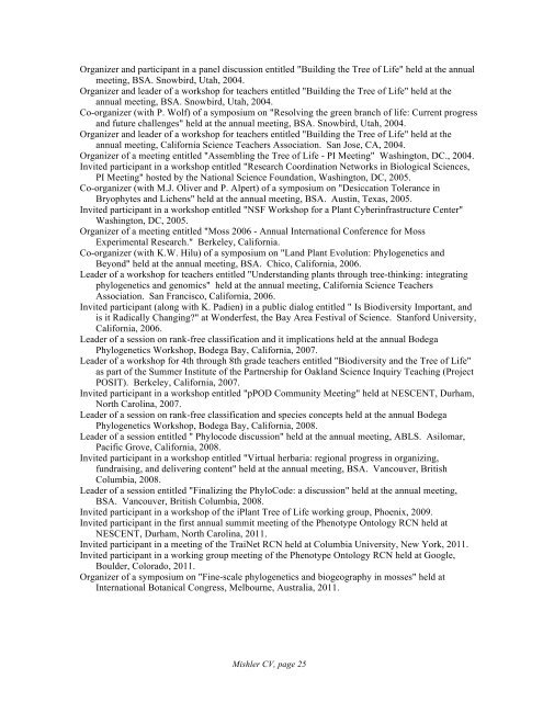 see long CV for full list - University and Jepson Herbaria - University ...