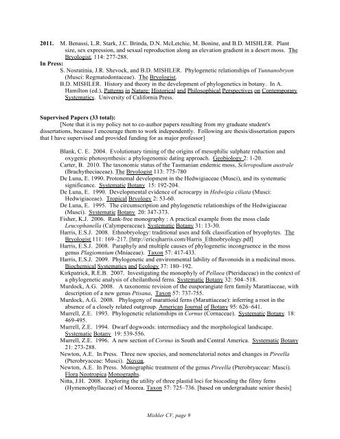 see long CV for full list - University and Jepson Herbaria - University ...