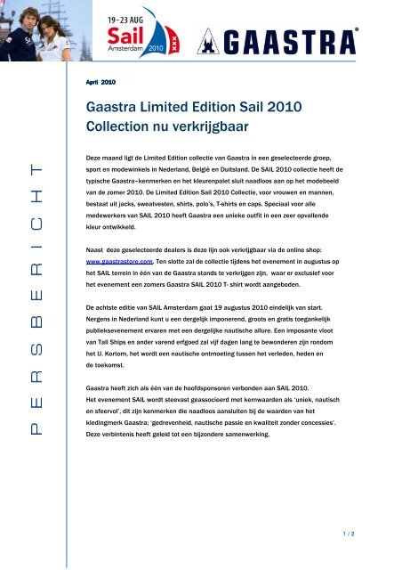 Gaastra Limited Edition Sail 2010 Collection nu verkrijgbaar