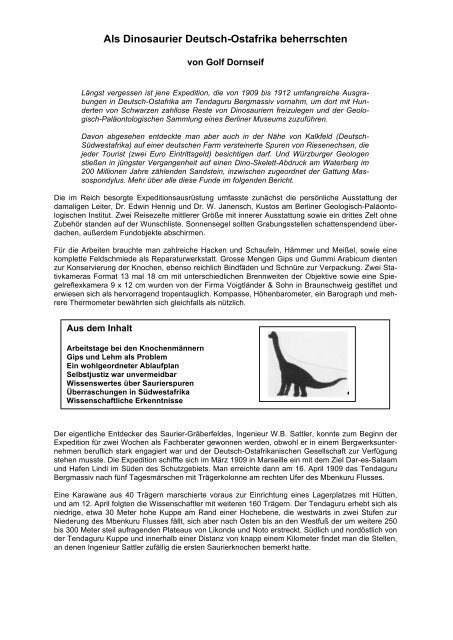 Als Dinosaurier Deutsch-Ostafrika beherrschten - Golf Dornseif