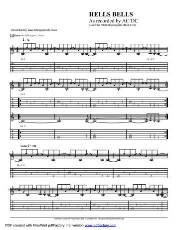 Complete Transcription To "Hells Bells" (PDF) - Guitar Alliance