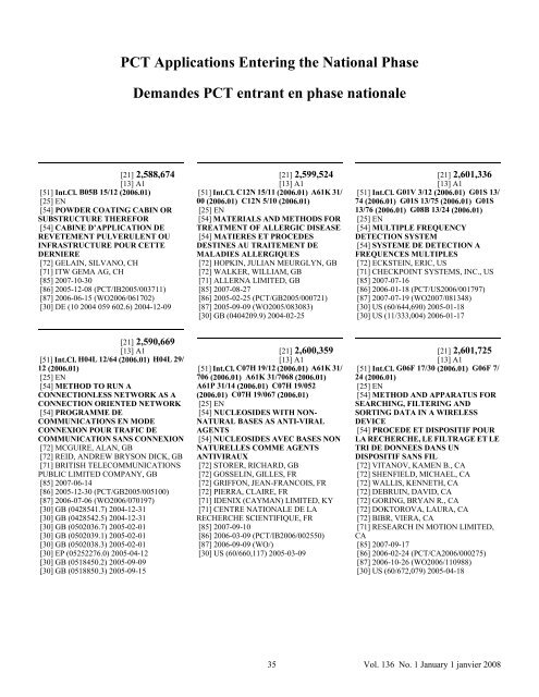 PCT Applications Entering the National Phase  - Industrie Canada