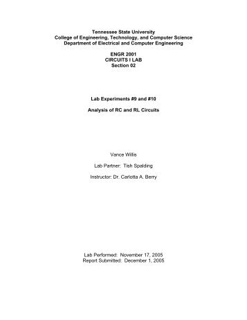 Lab Experiment #9 & #10 - Analysis of RC and RL Circuits