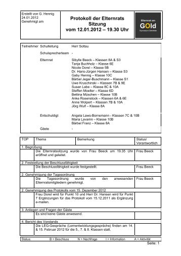 Protokoll der Elternrats Sitzung vom 12.01.2012 - Gymnasium ...