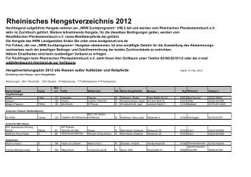 Rheinisches Hengstverzeichnis 2012 - Rheinlands Reiter+Pferde
