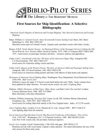 First Sources for Ship Identification: A Selective Bibliography