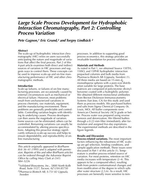 Large Scale Process Development for Hydrophobic ... - Validated